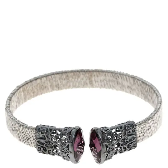 AZAG010PU PULS. MALLA HILO ACERO, CON PUNTAS EN PLATA PAVONADA Y PIEDRAS FACETADAS