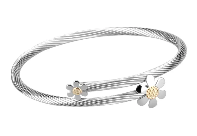 AZAG015PU PULS. MALLA RED ACERO FLOR GDE Y PEQ, DETALLES ORO 18 K