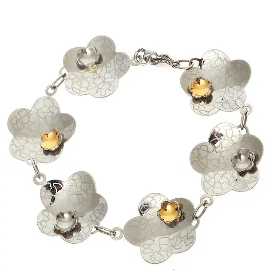 AZAG025PU PULS. FLORES GRABADAS ACERO CON DETALLE EN ORO 18 K