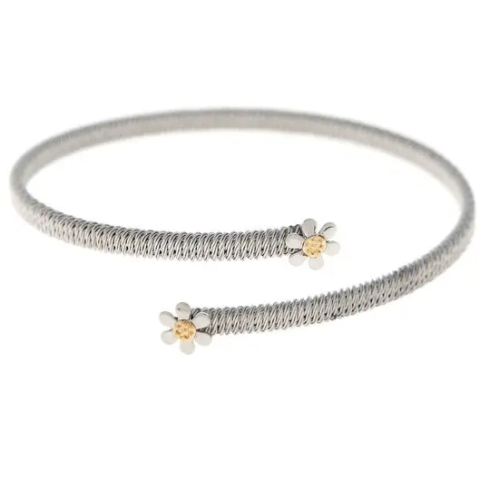 AZAG031PU PULS. MALLA REDONDA CON FLORES MINI Y DETALLES ORO 18 K