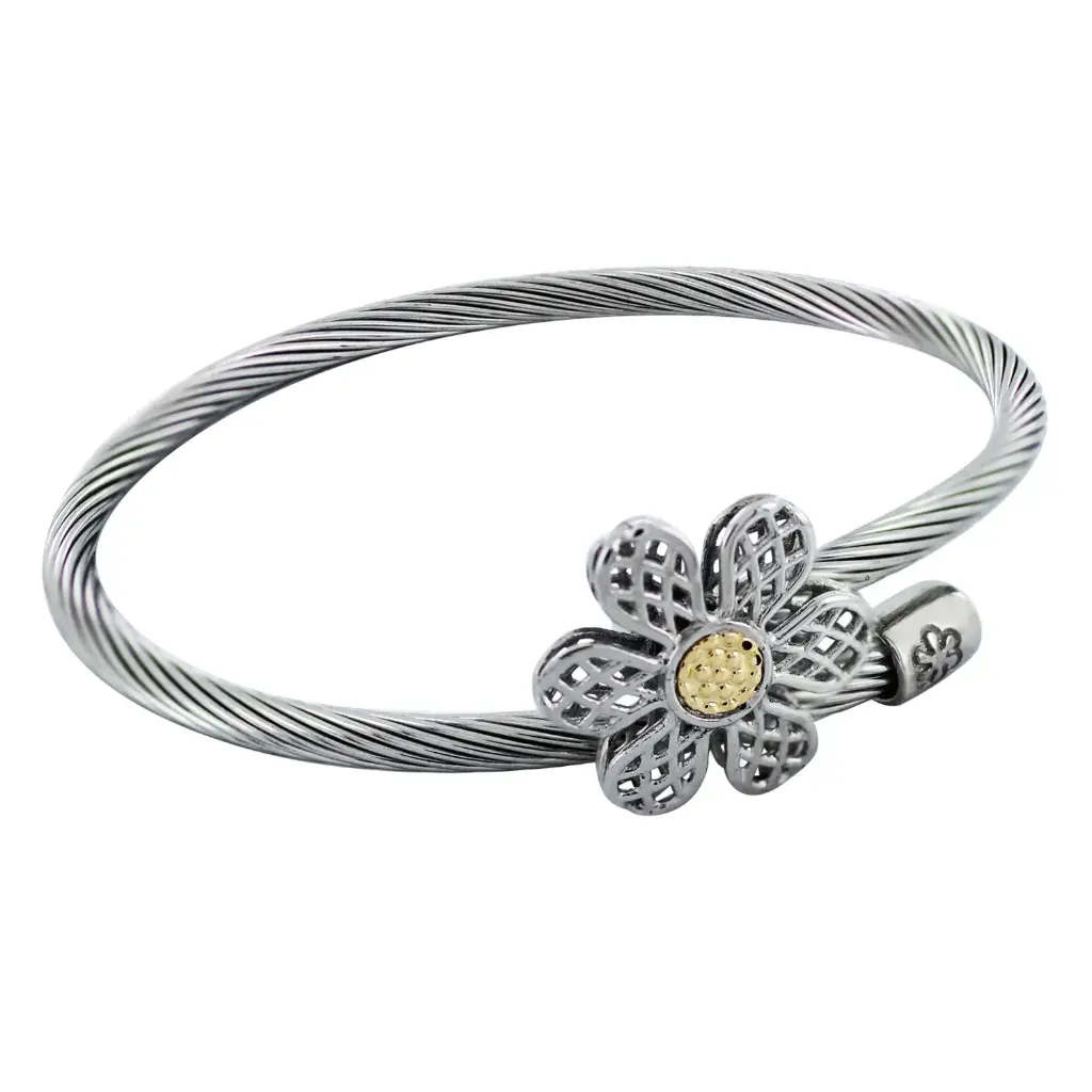 AZAG040PU PULS. TIPO GARRA, CABLE ACERO FLOR RED Y CENTRO ORO 18 K