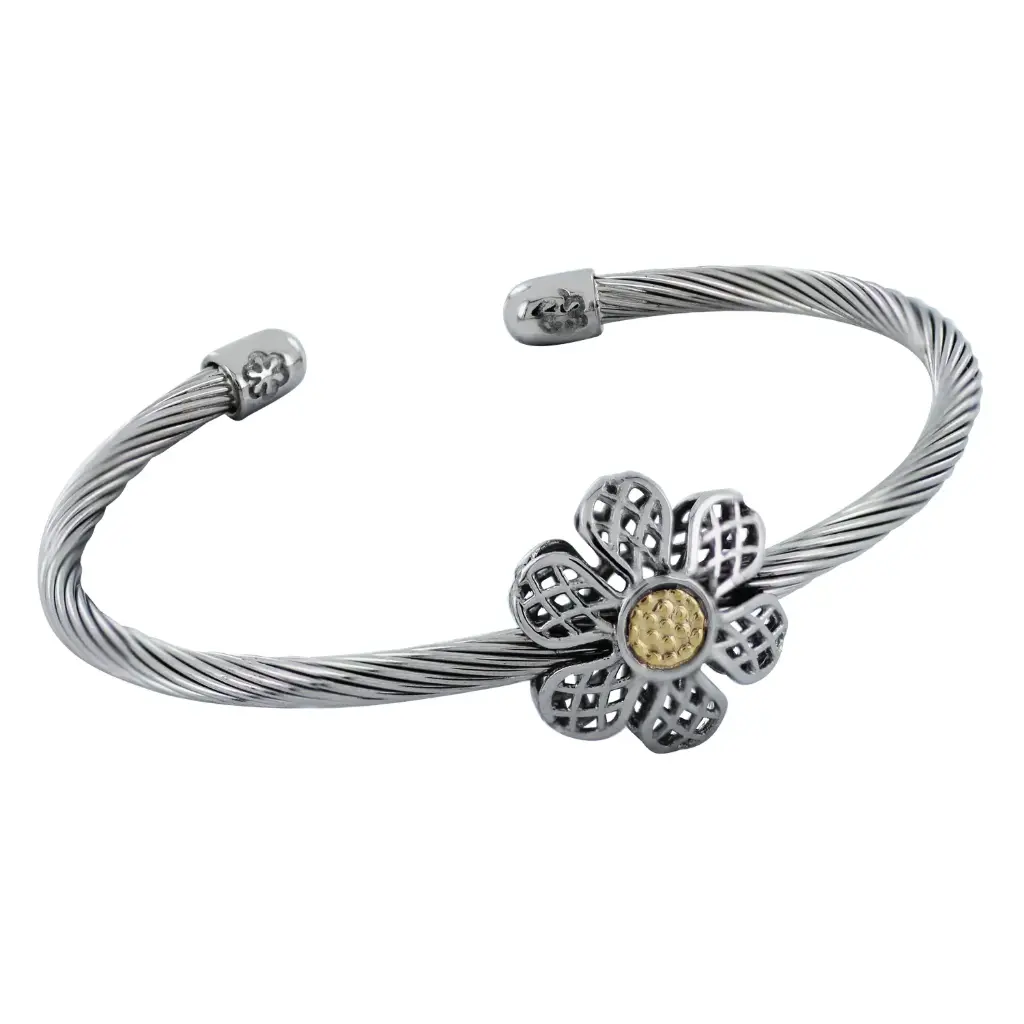 AZAG041PU PULS. CABLE ACERO, FLOR RED Y CENTRO ORO 18 K