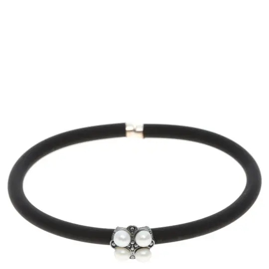 AZCA-003PU PULS. CAUCHO CON ALMA DE ACERO Y DIJE DE PLATA PAVONADA CON PERLITAS