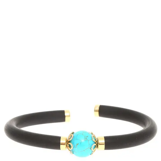 AZCA-016PU PULS. CAUCHO CON ALMA DE ACERO, TURQUESA AL CENTRO Y DETALLES DE PLATA CHAPADA