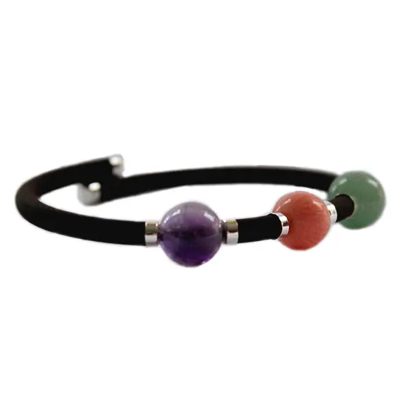 AZCA-021PU PULS. CAUCHO COLOR CHOCOLATE CON AMATISTA, CORAL Y TURQUESA