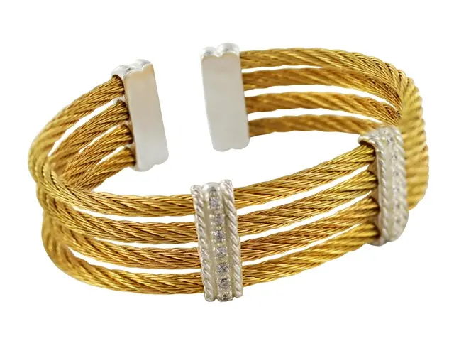 AZPL-015PU PULS. CABLES ACERO COLOR DORADO CON DETALLES EN PLATA CON CIRCONIAS