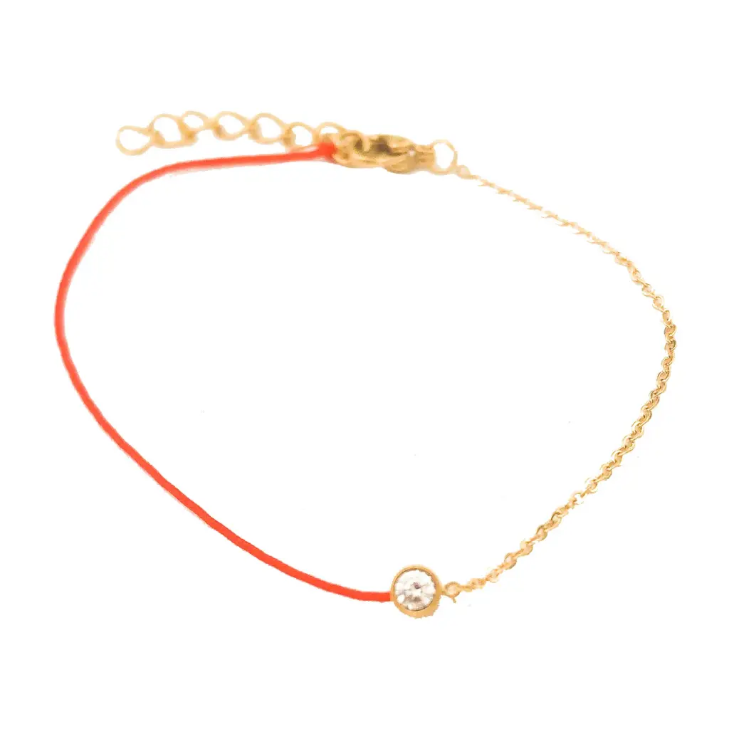 PULS HILO ROJO CON CADENA Y ZIRCONIA, ACERO