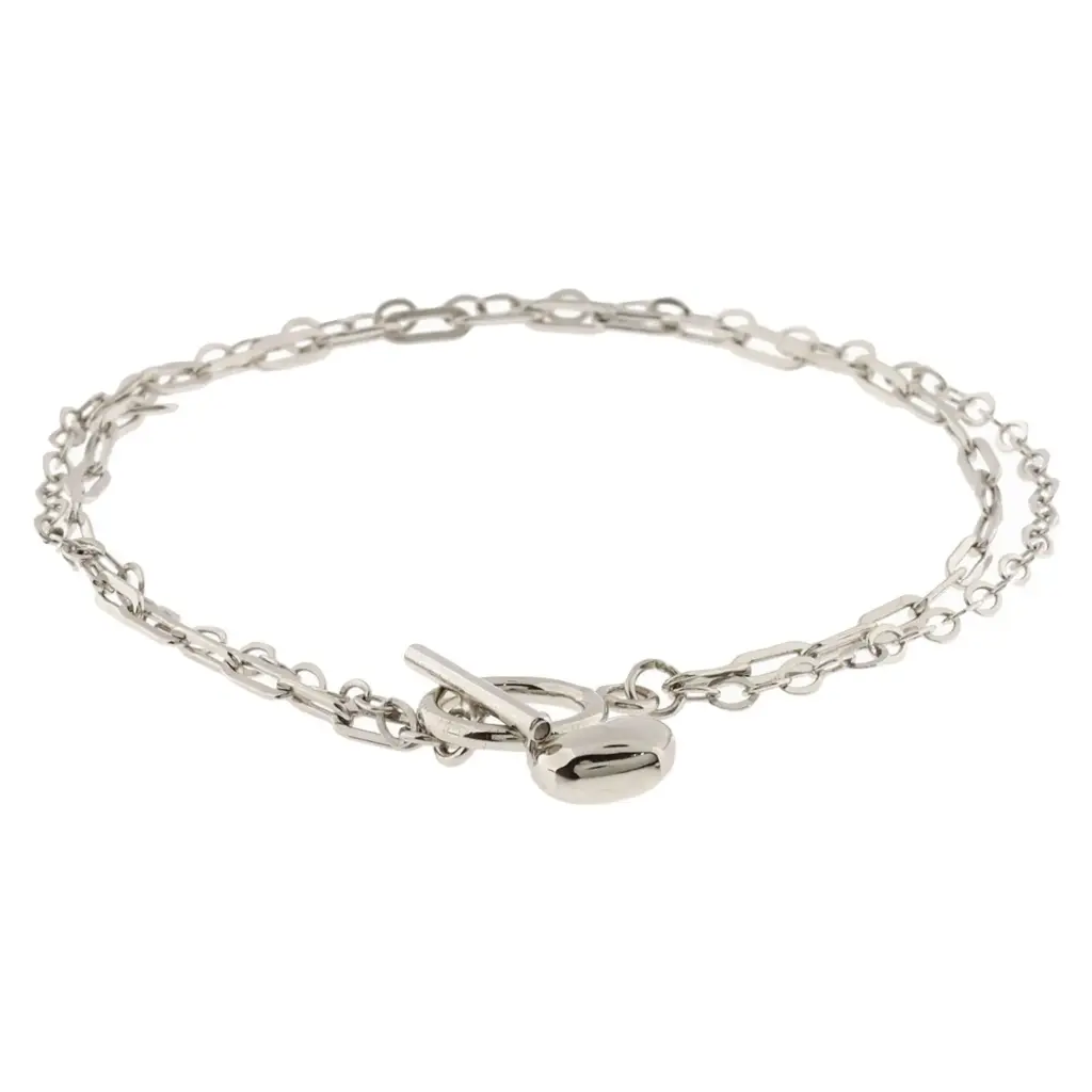 [242051] PULS CADENA DOBLE CON CORAZÓN, PLATA RODIZADA