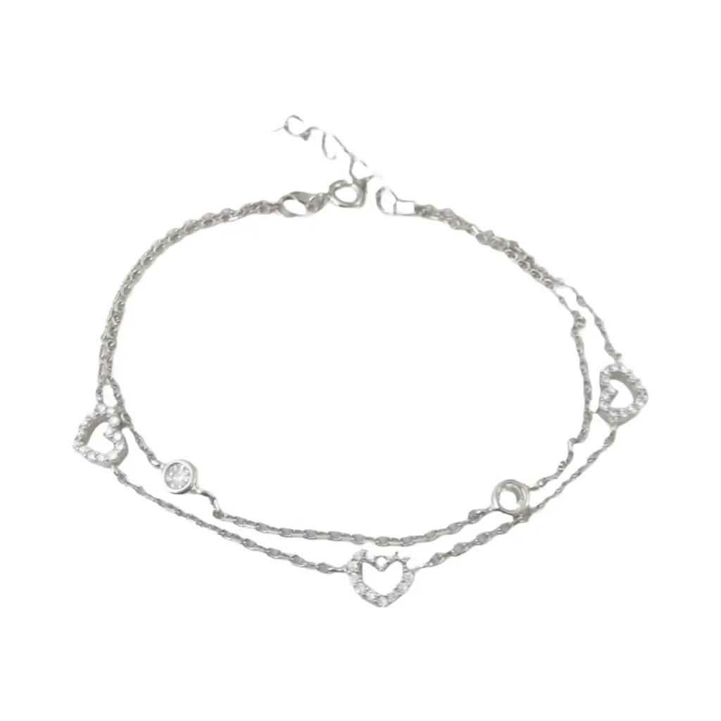 PULS DOBLE CORAZONES CALADOS, PLATA RODIZADA