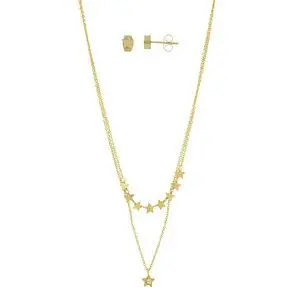 SET ESTRELLAS CON ZIRCONIAS, ACERO DORADO
