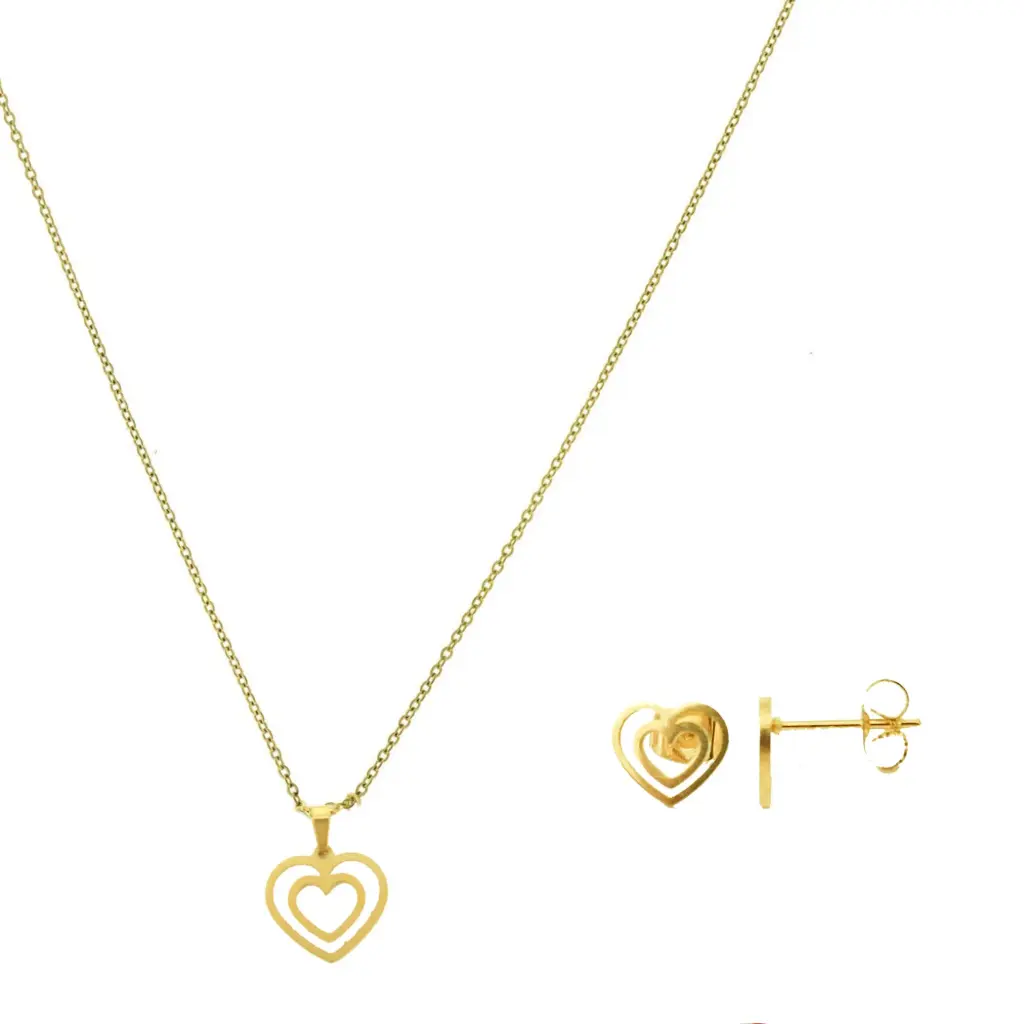 SET CORAZONES CALADOS DOBLES, ACERO DORADO