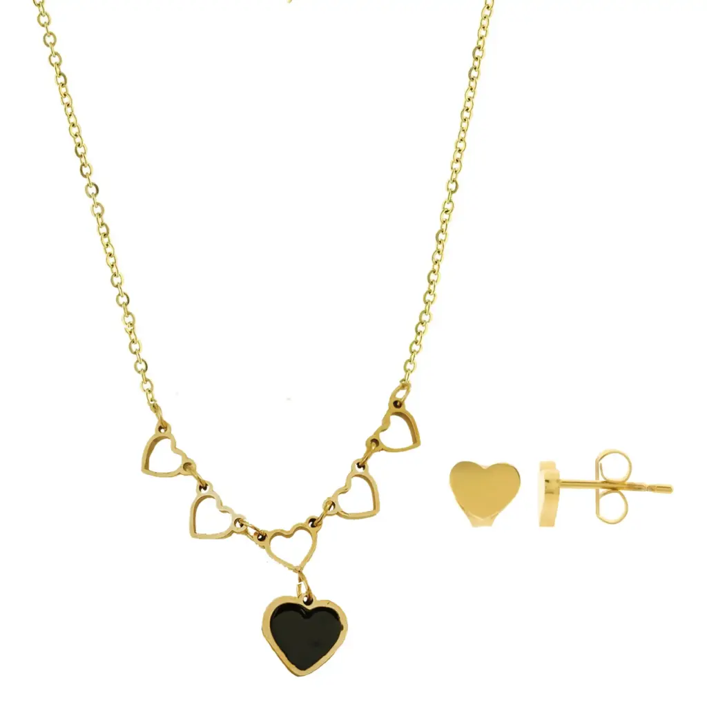SET CORAZÓN NEGRO, ACERO DORADO