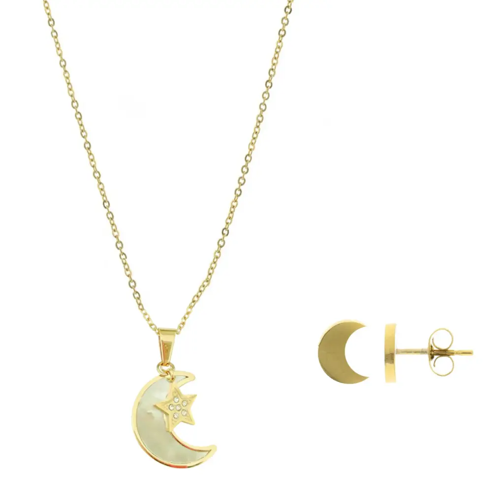 SET LUNA MADRE PERLA, ACERO DORADO