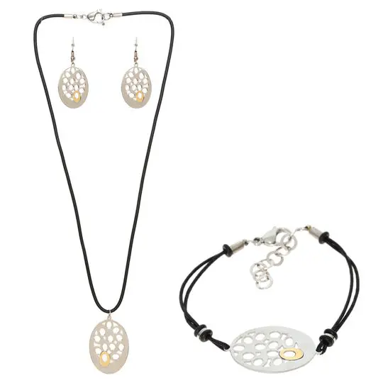 AZA-003JGO JUEGO OVALOS, ACERO CON DETALLE ORO 18K