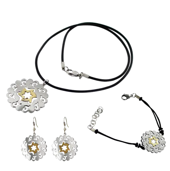 AZA-002JGO JUEGO ROSETÓN, ACERO CON DETALLE ORO 18K