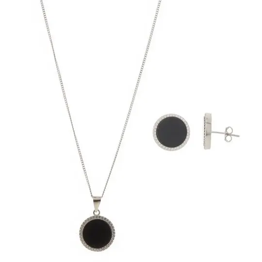 SET CIRCULO NEGRO, PLATA .925