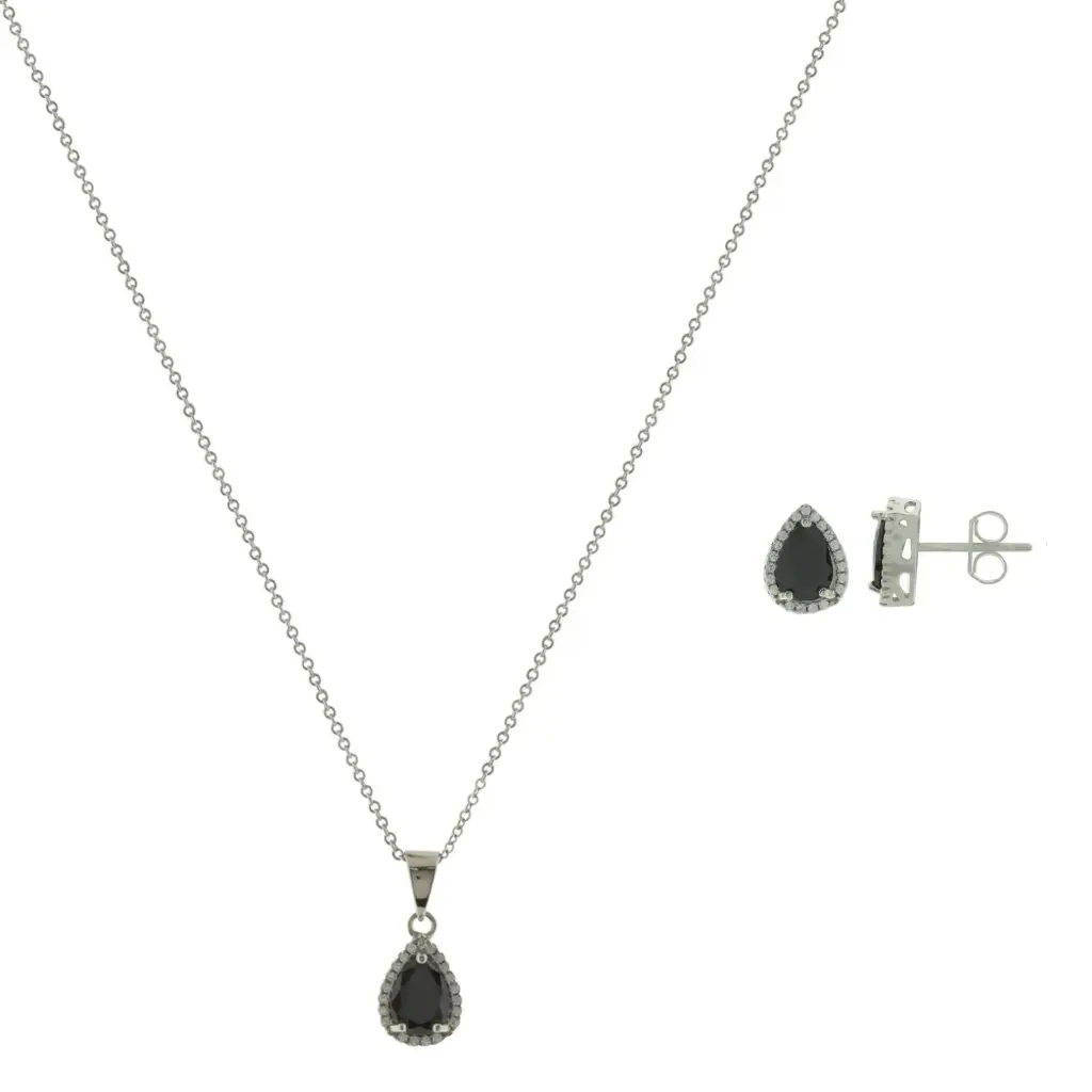 SET GOTA NEGRA BISEL PAVÉ, PLATA RODIZADA