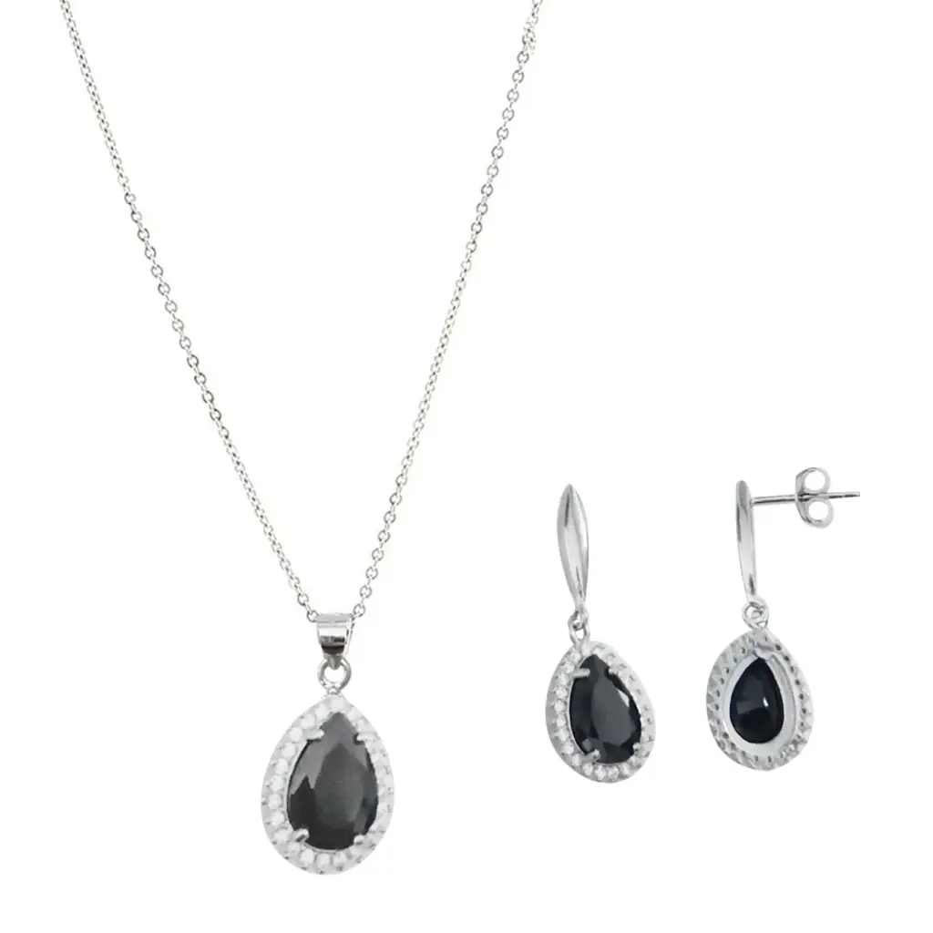 SET GOTA NEGRA BISEL ZIRCONIAS, PLATA RODIZADA