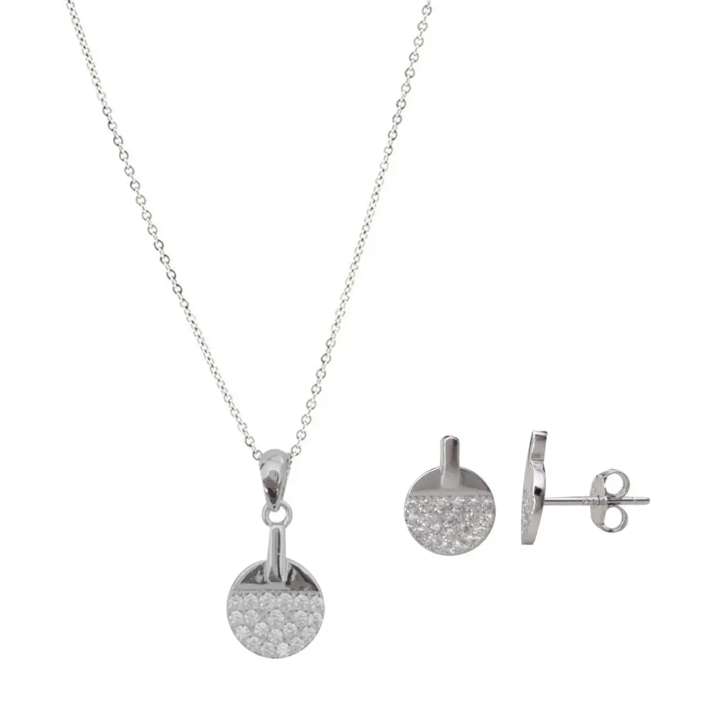 [252048] SET CIRCULO PAVÉ, PLATA 925 RODIZADA
