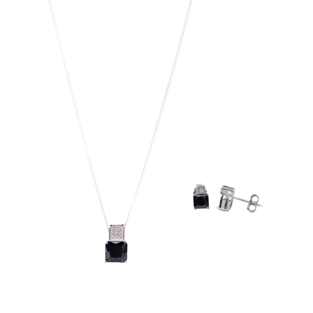 SET CUADRO NEGRO LINEA PAVÉ, PLATA RODIZADA