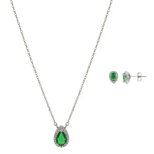 SET GOTA ESMERALDA, PLATA RODIZADA