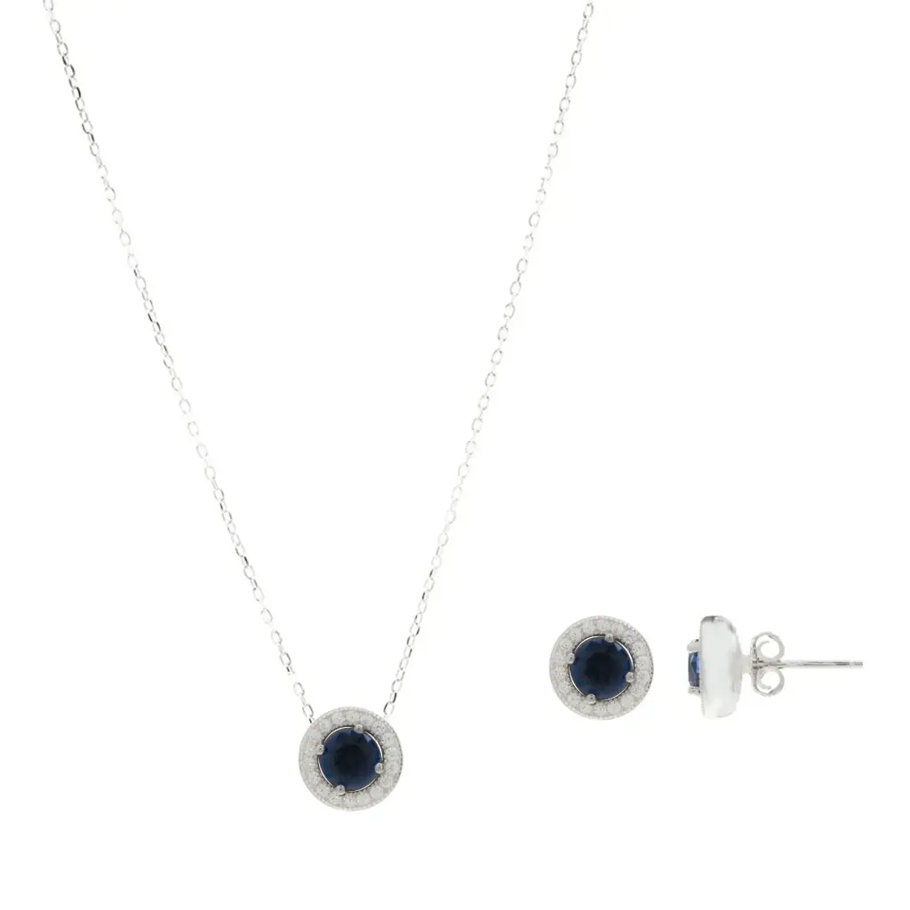 [252054] SET CIRCULO AZUL, PLATA RODIZADA