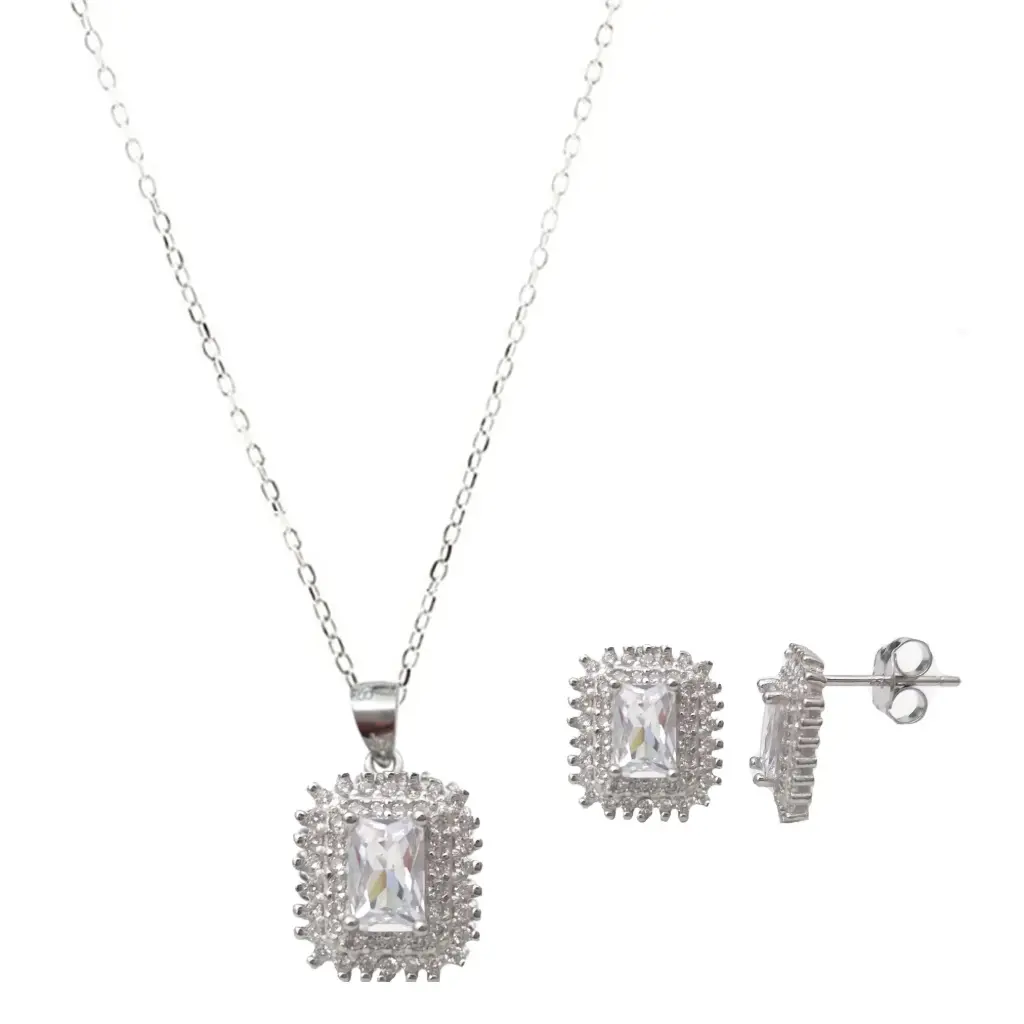 SET RECTANGULO, BASE MICROPAVÉ, PLATA RODIZADA