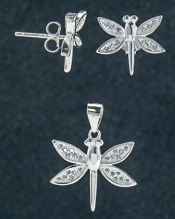 SET LIBELULAS PAVÉ, PLATA .925