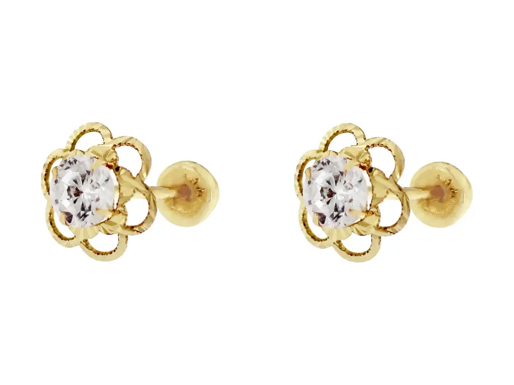 FLOR CHICA CALADA DIAMANTADA, ORO 14 K