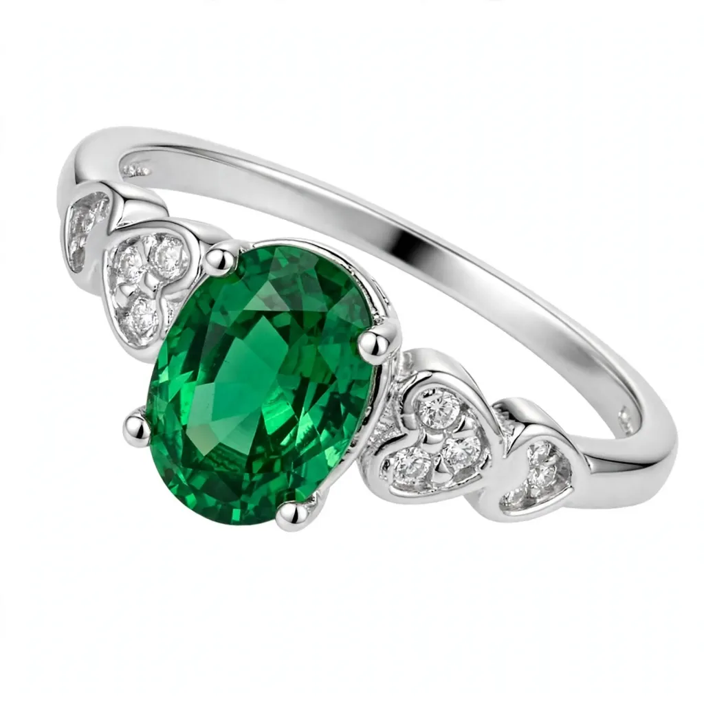 AN CRISTAL VERDE CORAZONES, PLATA .925