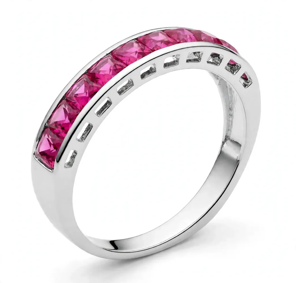 AN ZIRCONIAS FUCSIA BISEL, PLATA .925