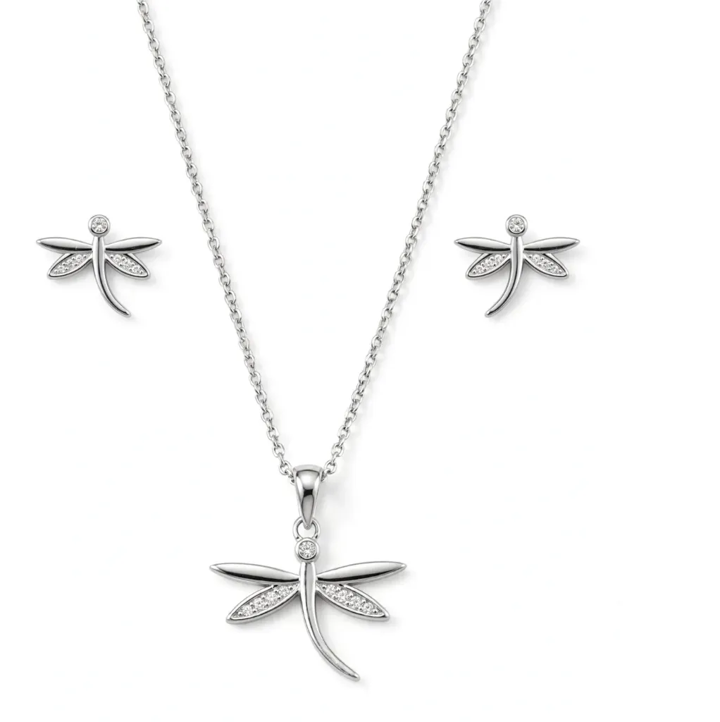 [252099] SET LIBELULAS MATE Y PAVÉ, PLATA RODIZADA