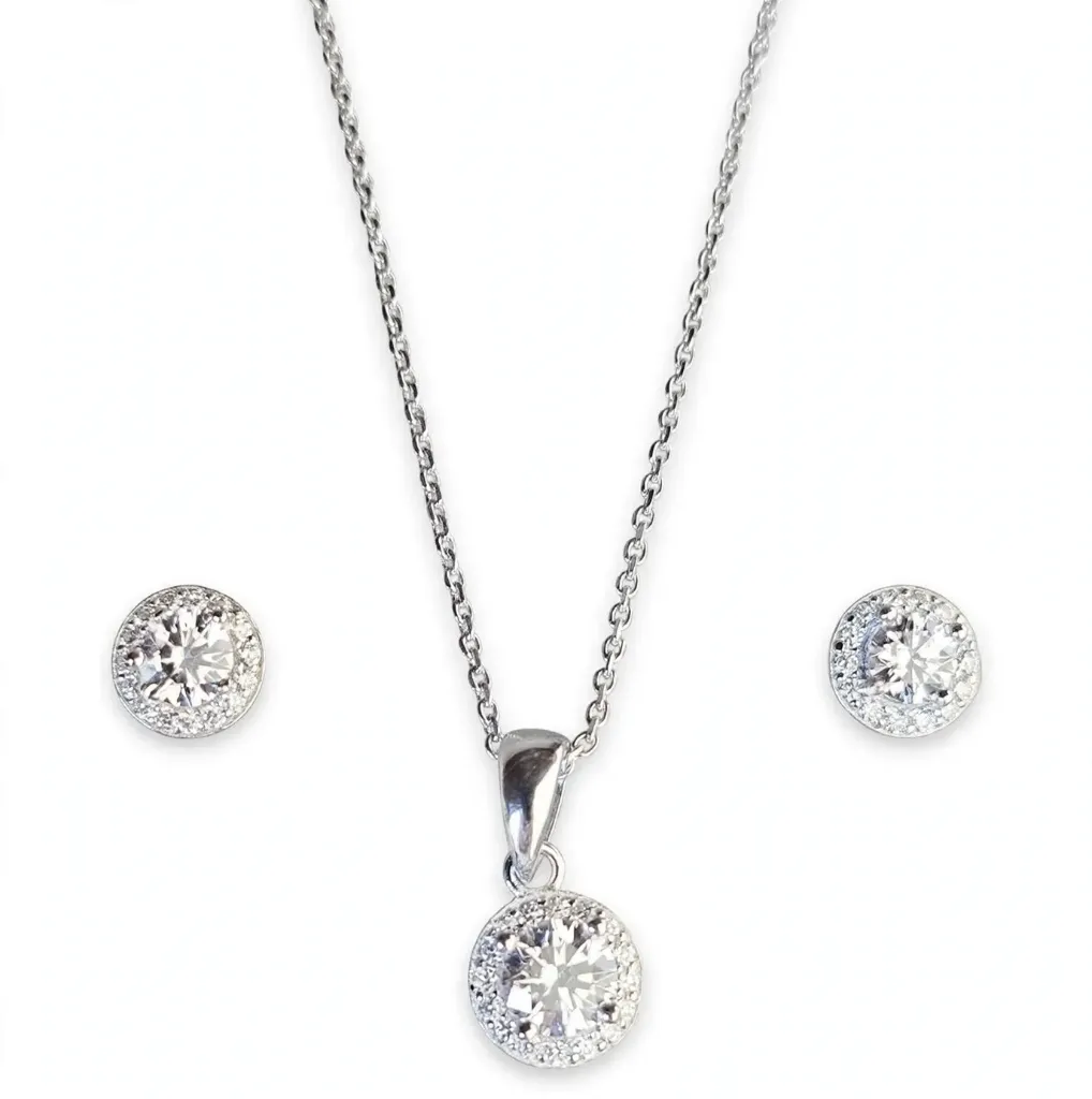 [252100] SET CIRCULO PAVÉ, PLATA RODIZADA