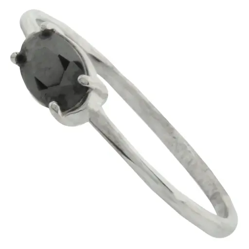 [211028] AN PIEDRA OVAL NEGRA, PLATA RODIZADA