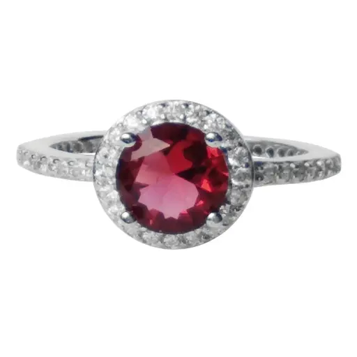 [212243] AN PIEDRA CARMIN REDONDA, PLATA RODIZADA