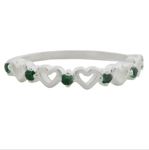 [214062] AN CORAZONES CALADOS Y ZIRCONIAS VERDES, PLATA .925