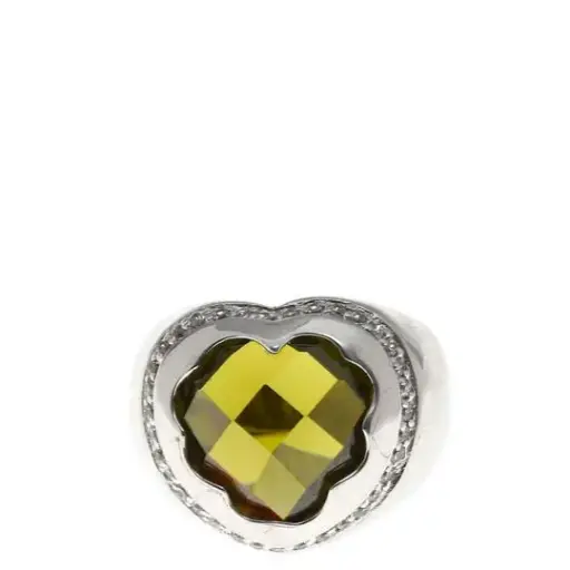 [7502247913288] AZPL-023AN-V AN CORAZÓN PLATA CON PIEDRA FACETADA COLOR VERDE OLIVO