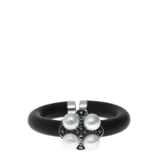 [7502247914285] AZCA-003AN AN CAUCHO CON BASE DE PLATA PAVONADA CON PERLITAS