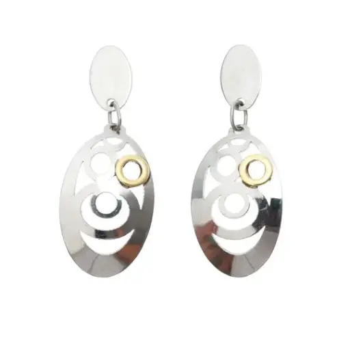 [7502247914124] AZAG027AT ARETES ELIPCES ACERO CON DETALLE ORO 18 K