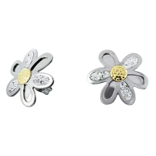 [7502247914209] AZAG024AT ARETES FLOR GURU, ACERO CON DETALLE ORO 18 K