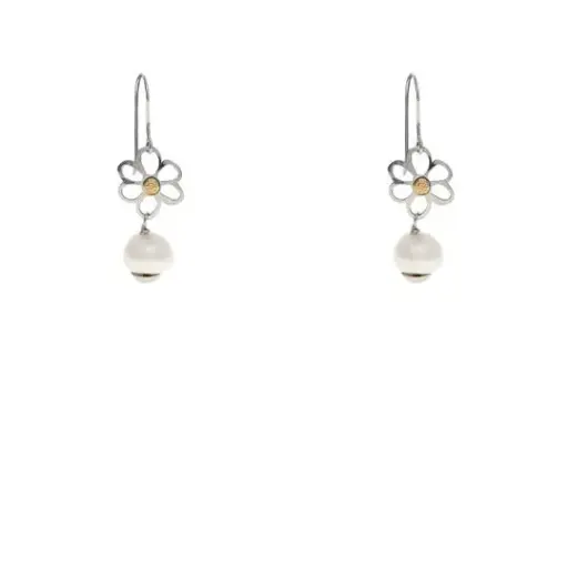 [7502247914216] AZAG047AT PENDIENTES FLORES RÚSTICAS CON PERLAS CULTIVADAS Y DETALLES ORO 18 K