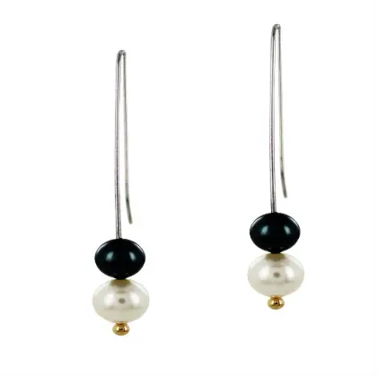 [7502247914278] AZAG007AT ARETES ACERO CON PERLAS CULTIVADAS BICOLOR Y BOLITAS ORO 18 K