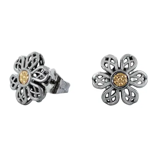 [7502247915855] AZAG040AT ARETES FLOR RED ACERO, CENTRO ORO 18 K