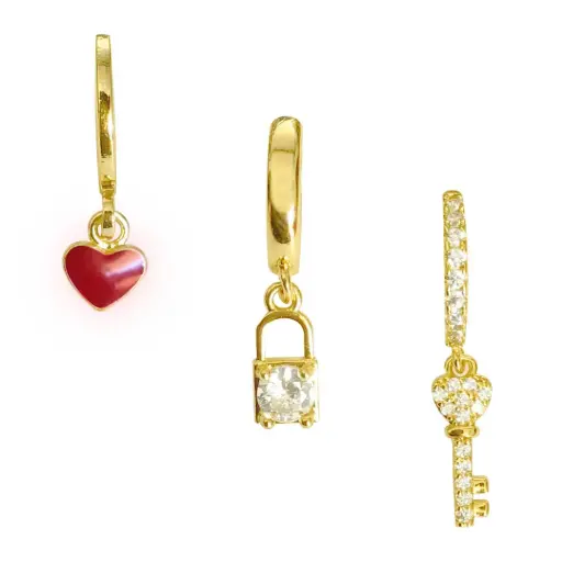 [322274] SET ARETES LLAVE, CHAPA