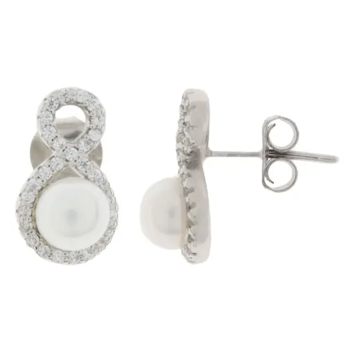 [222109] ARETES INFINITO CON PERLA, PLATA