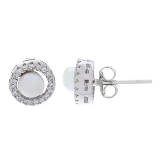 [222115] ARETES ARO PLATINADO CON PERLA, PLATA