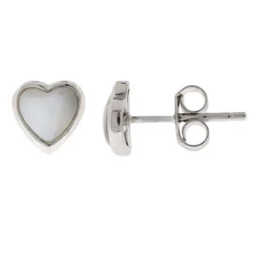 [222235] ARETES CORAZON MADREPERLA, PLATA .925 RODIZADA