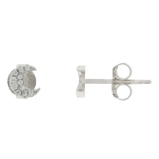 [222298] ARETES LUNA PAVÉ, PLATA RODIZADA