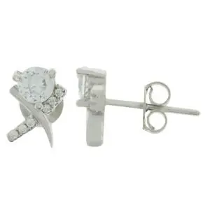 [222324] ARETES CRUZ PAVÉ CON PIEDRA, PLATA RODIZADA