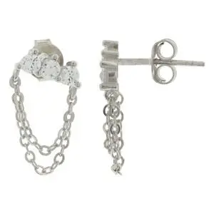 [222347] AR TRES ZIRCONIAS CADENA, PLATA RODIZADA